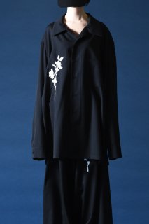 Embroidery Wool Gabardine Long Shirt -白桜-
