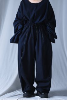 Urban Wool Leather Piping Solid Pants black×blue