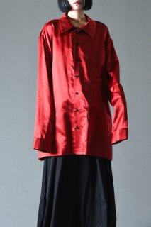Japanese Silk Cotton Satin Long Shirt red