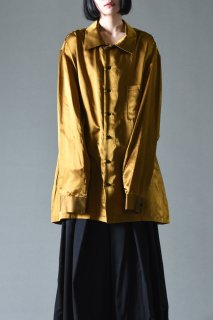 Japanese Silk Cotton Satin Long Shirt khaki