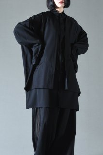 Wool Gabardine Layered Stand Shirt Jacket black