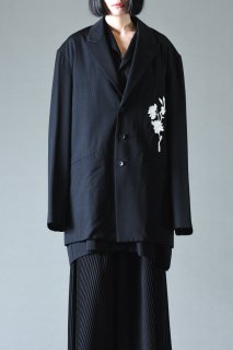 Embroidery Wool Gabardine Peaked Lapel Jacket --