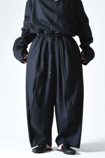 Suit Wool Leather Piping Solid Pants black stripe
