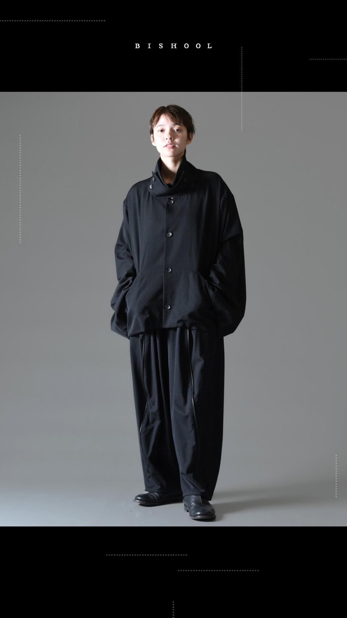Wool Gabardine Leather Piping Solid Pants - BISHOOL Wool Gabardine Leather Piping Solid Pants - BISHOOL