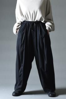 Wool Gabardine Leather Piping Solid Pants - BISHOOL