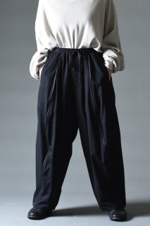 Wool Gabardine Leather Piping Solid Pants 