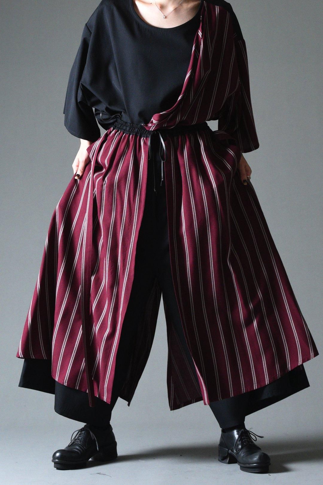 Wool Gabardine Layered 袴 Pants- Bishu Rayon Dobby- - BISHOOL