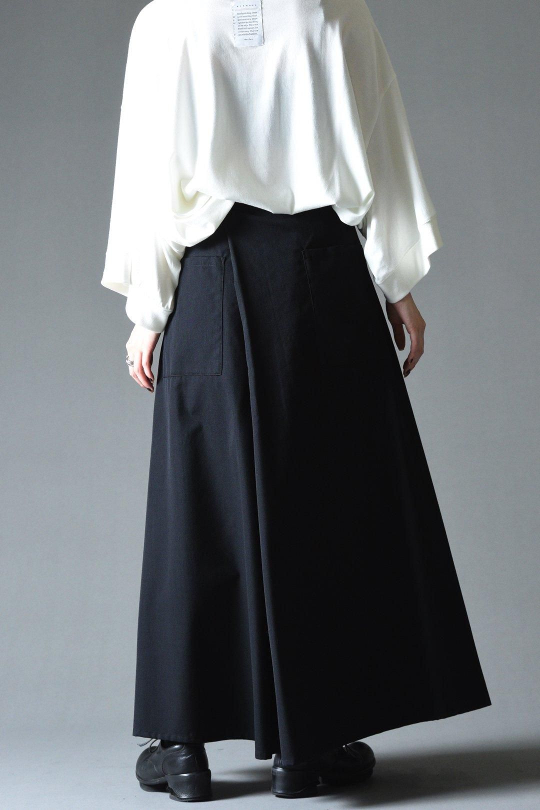 Wool Gabardine KIMONO Unisex Skirt black - BISHOOL