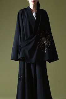 Sequins Embroidery Wool Gabardine KIMONO Jacket