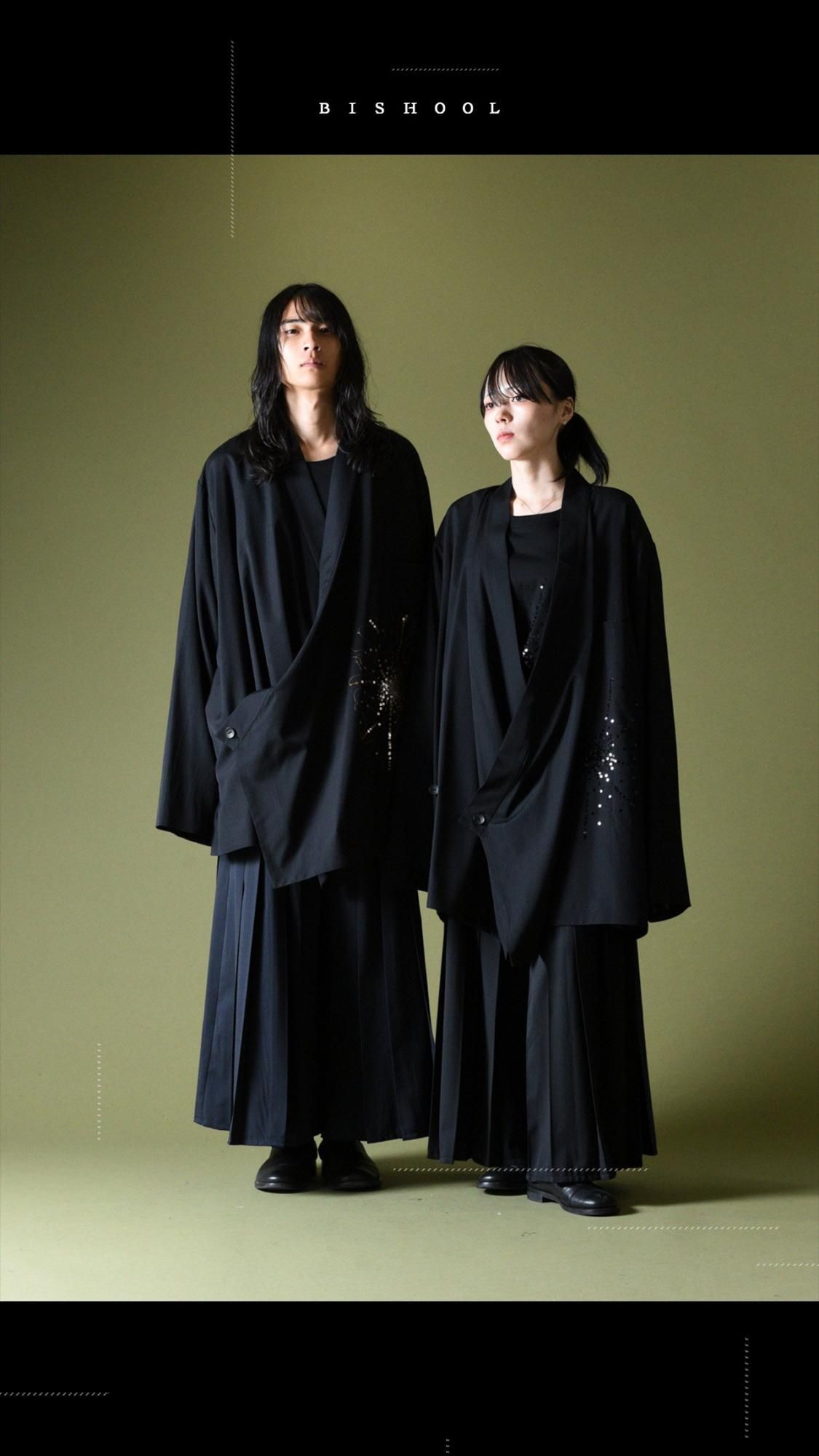 BISHOOL ウールギャバジン 着物 ジャケット 花火 Sequins Embroidery Wool Gabardine KIMONO Over Jacket