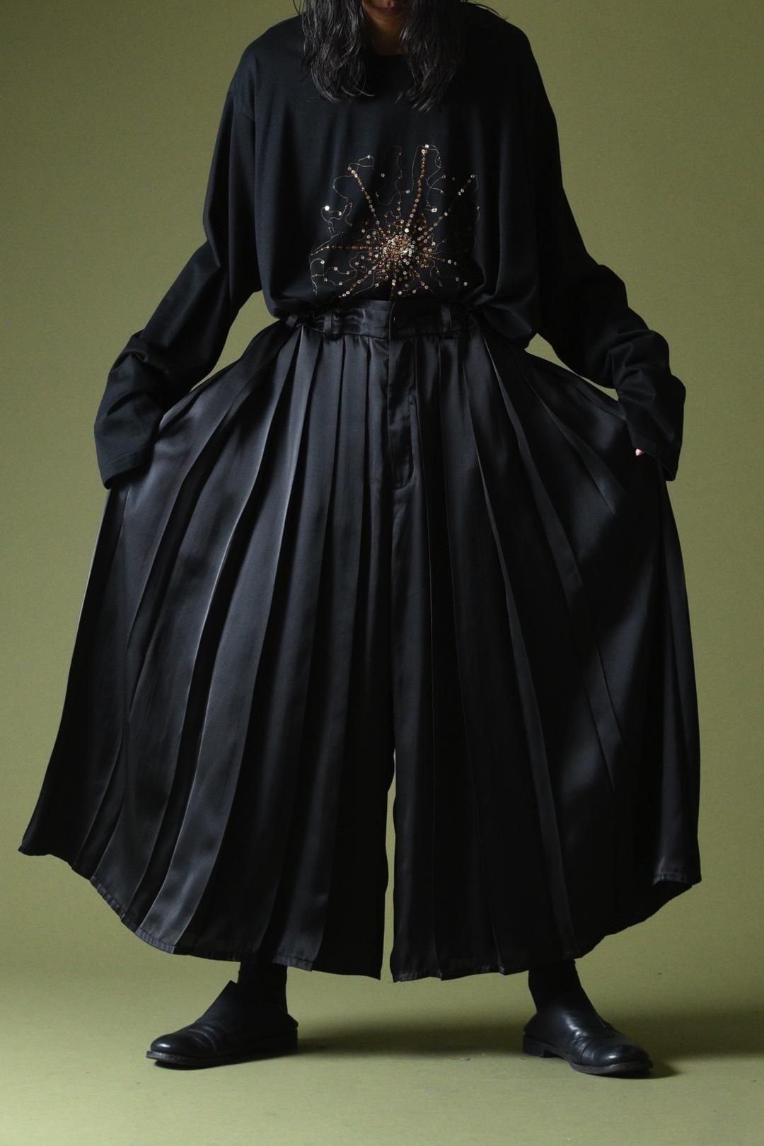 特別オファー Dress BISHOOL - black Pants 袴 Pleats Wide Satin パンツ
