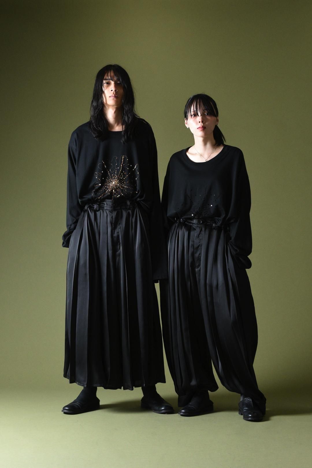 Dress Satin Wide Pleats 袴 Pants black - BISHOOL