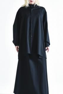 Wool Gabardine Stand Collar Shirt black