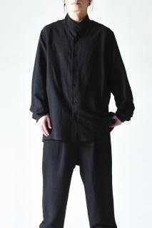 Linen Viscose Stand Collar Shirt black