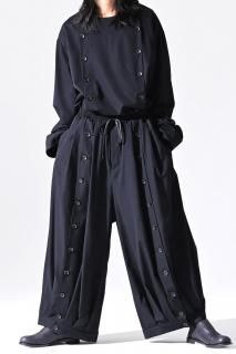 Wool Gabardine Mirrored Button Big Pants black