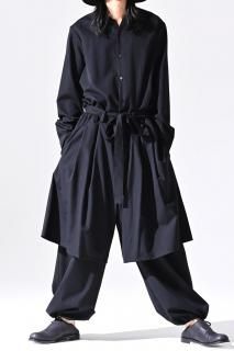 Wool Gabardine Double Layered Pants black