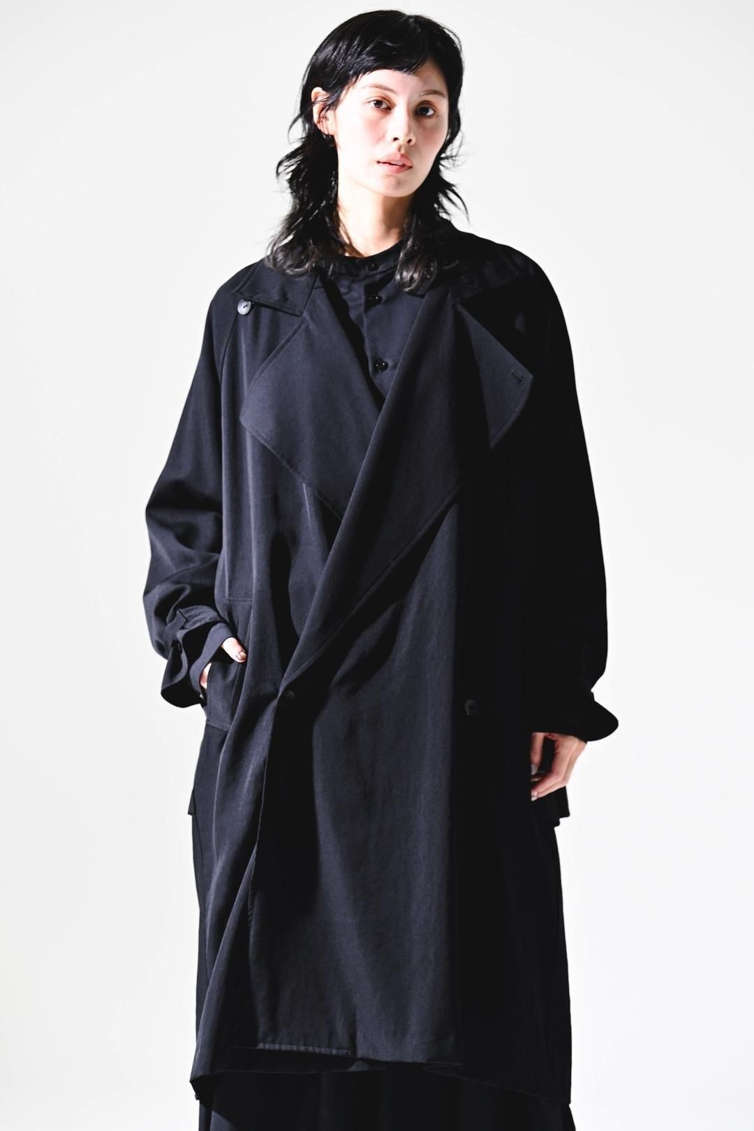 Wool Gabardine Big Lapel Over Trench Coat - BISHOOL