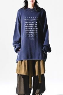 Message Embroidery Big Knit Fukushima Lamb Wool blue gray