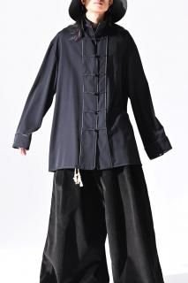 Wool Gabardine Leather Piping China Jacket