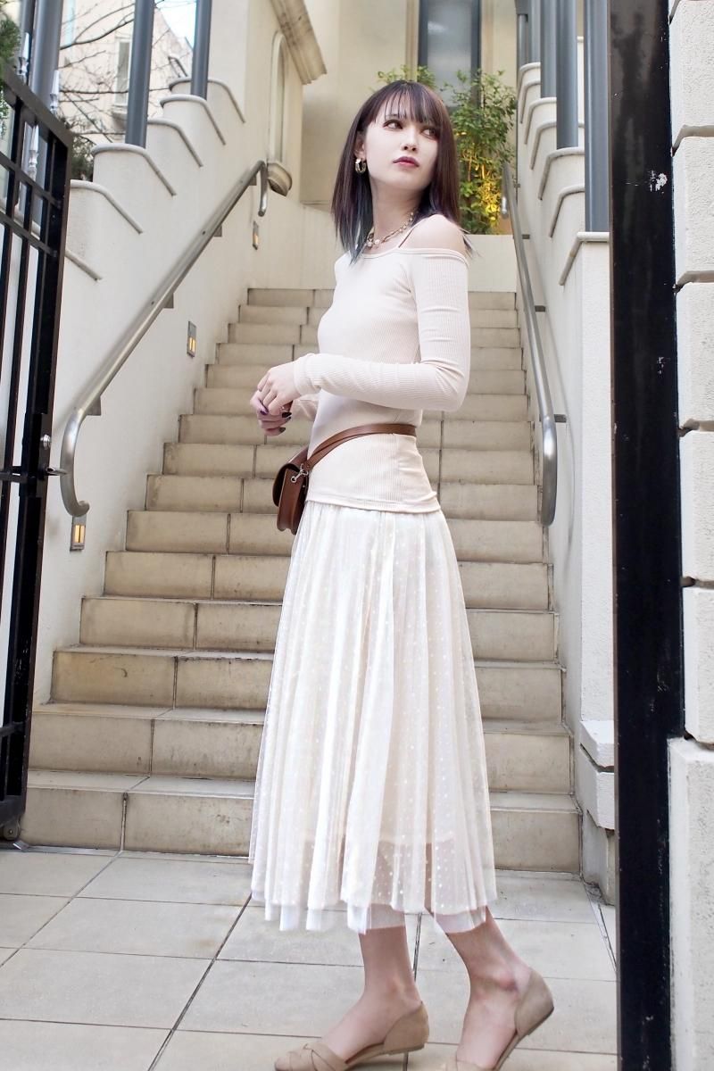 Presale!30%OFF! ジャスミンゆま着用 チュールドットスカート【IVO】