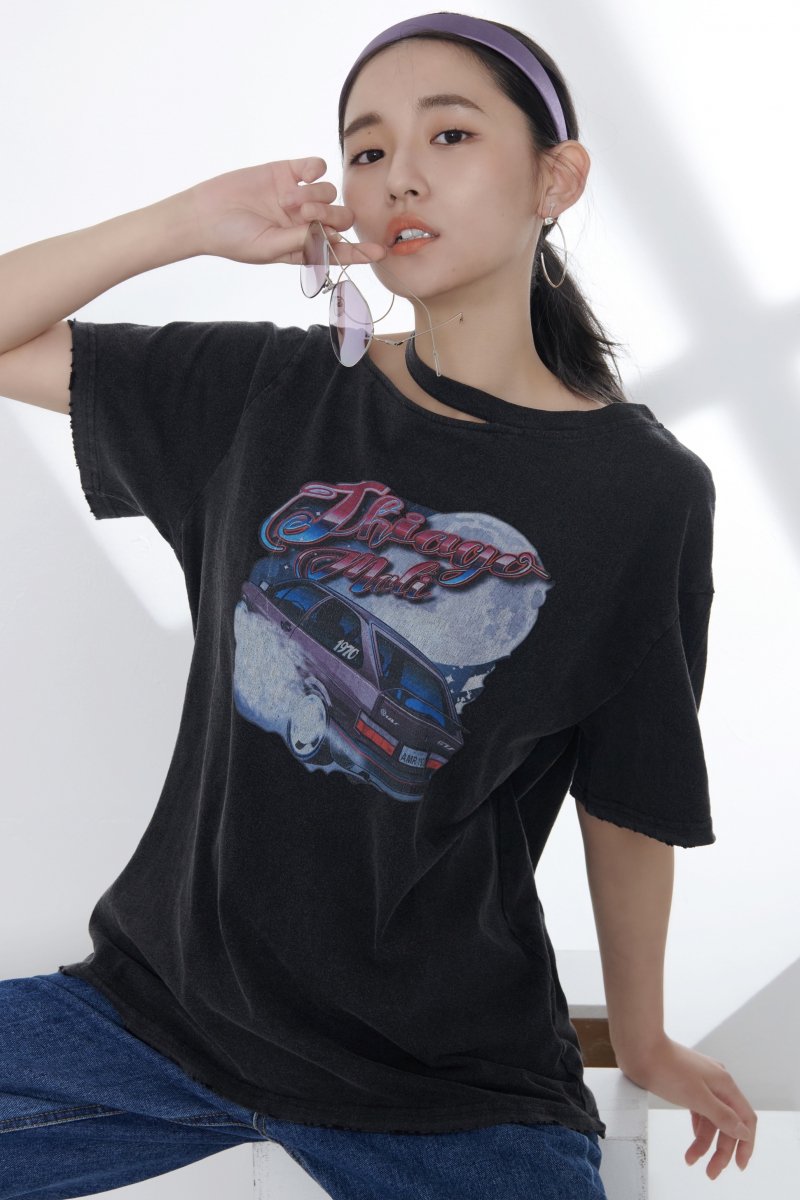 【camel】デザインネックTシャツ