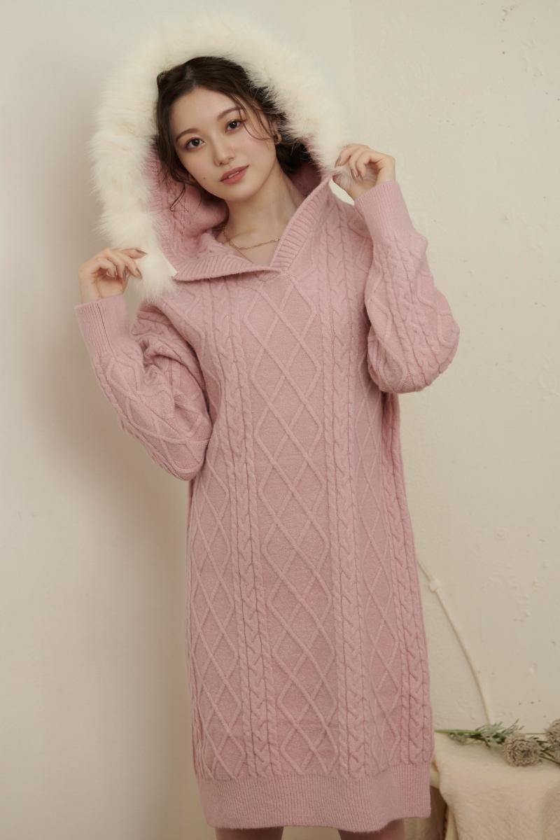 萩田帆風着用 ファー付きニットワンピ【PK】 萩田帆風着用 ファー付きニットワンピ【PK】