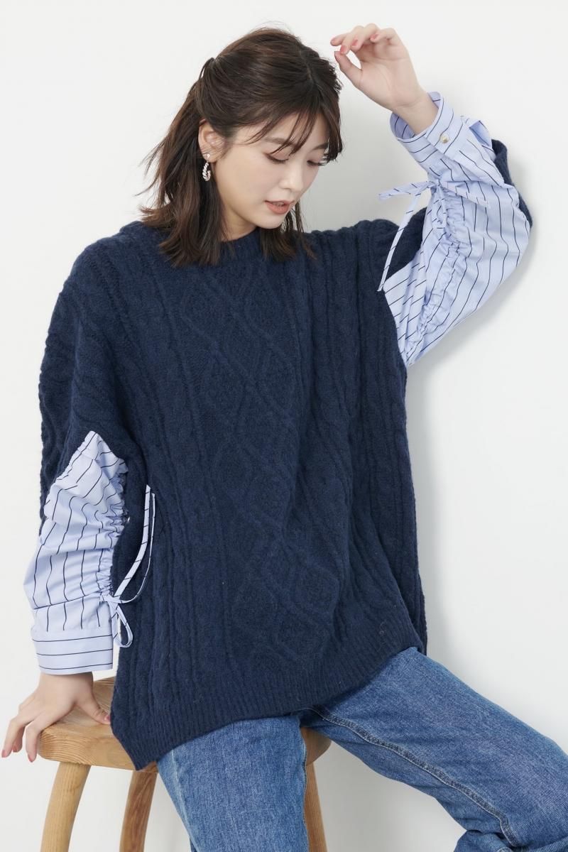 工藤美桜着用 切替ニットセーター【Navy】