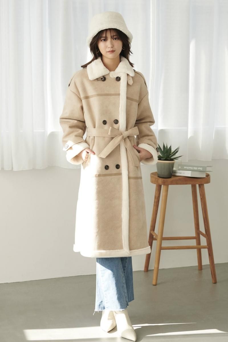 値下げしました⭐︎ムートンコート　ロング　ベージュ　フリンジ 工藤美桜着用 ムートンコート