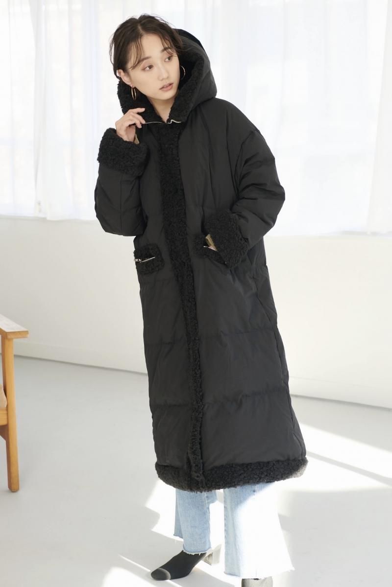 鈴木友菜着用 ボアロングコート【BK】