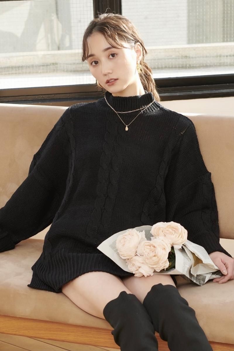 専用！1piu1uguale3 ドロップショルダー ケーブルニット ブラック　Ⅳ 1piu1uguale3 ドロップショルダー ケーブルニット ブラック Ⅳ