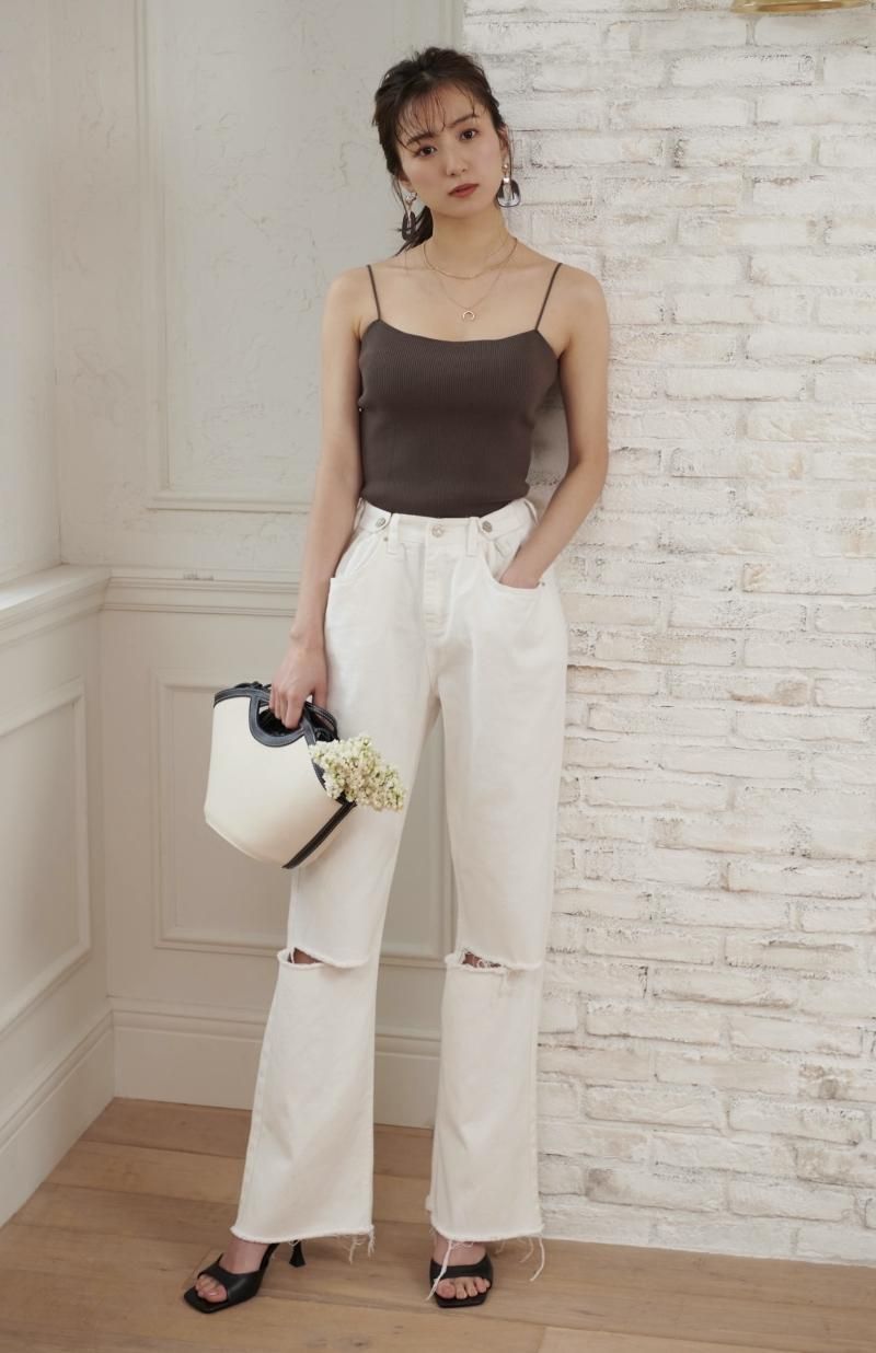 年末のプロモーション 高田里穂着用 リブキャミトップス【KHAKI】 サロペット・オーバーオール・オールインワン