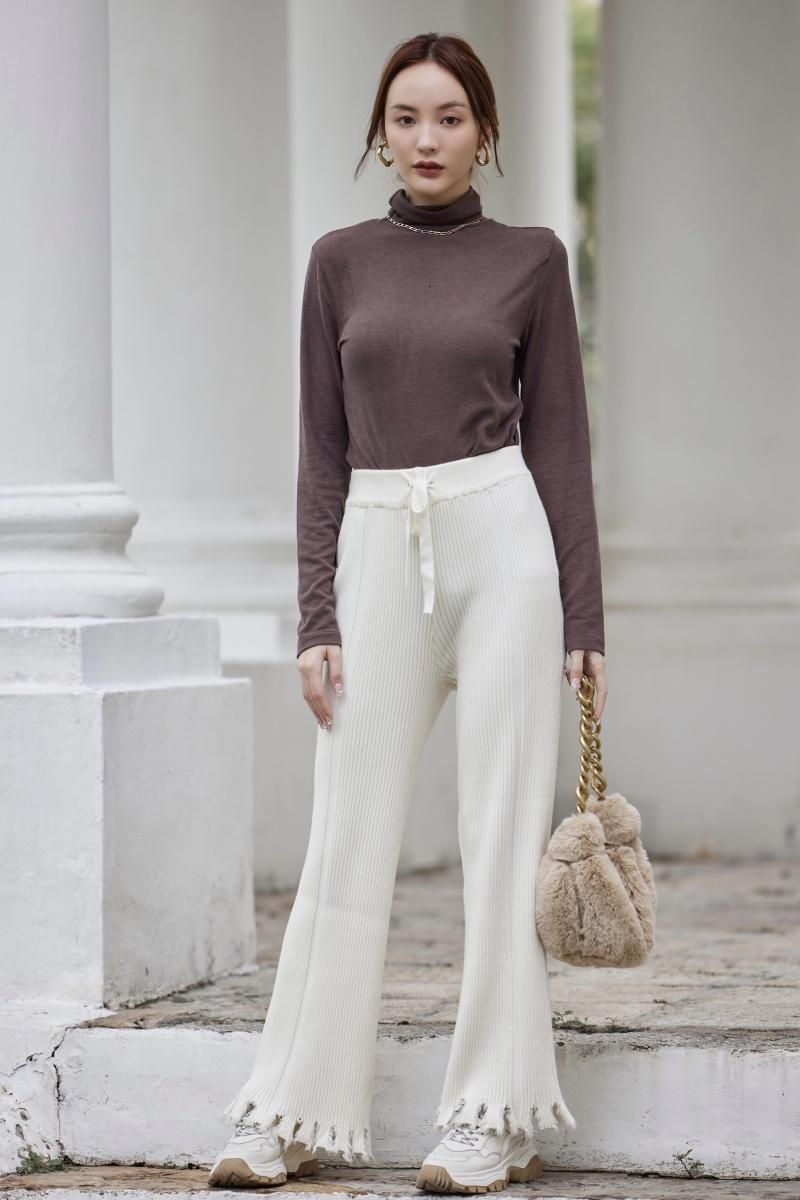 ボトルネックカットソー【BR/WH】