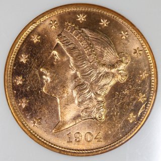 アメリカ United States of America リバティヘッド ダブルイーグル 20ドル金貨 1904年 NGC MS63