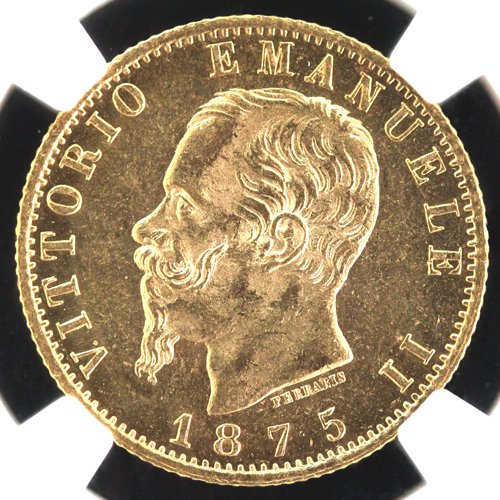 イタリア Italy ビットリオ エマヌエレ2世 20リラ金貨 1875年 NGC MS63