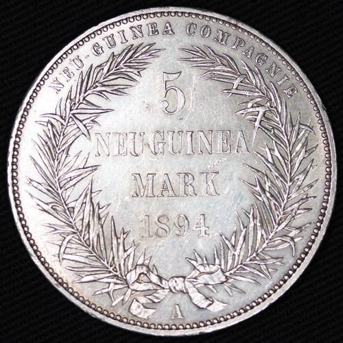 ドイツ領 ニューギニア German New Guinea 極楽鳥 5マルク銀貨 1894年