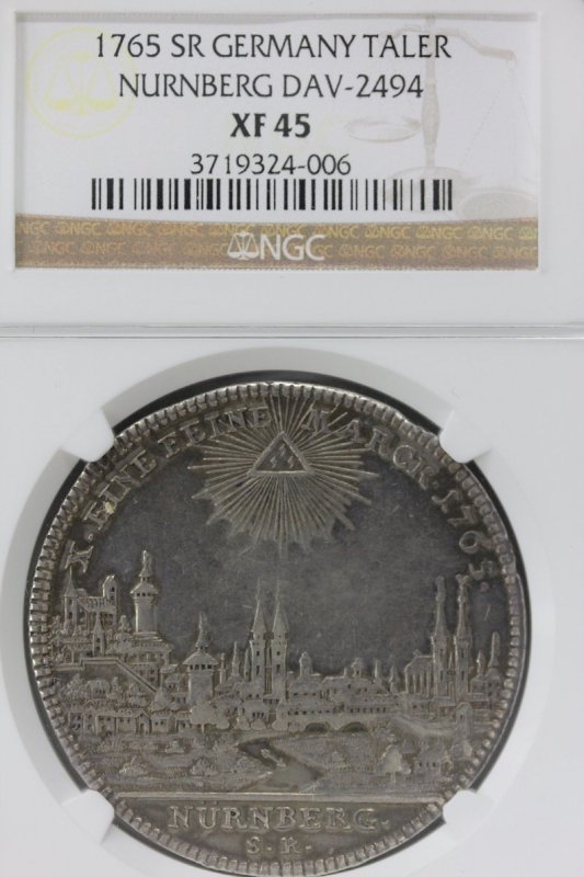 ドイツ Germany ニュルンベルク Nurnberg ヨーゼフ2世 都市景観 ターラー銀貨 1765年 NGC XF45