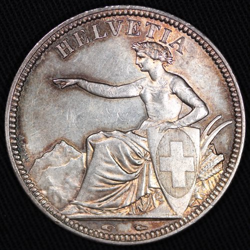 スイス Switzerland ヘルベチア座像 5フラン銀貨 1851年A