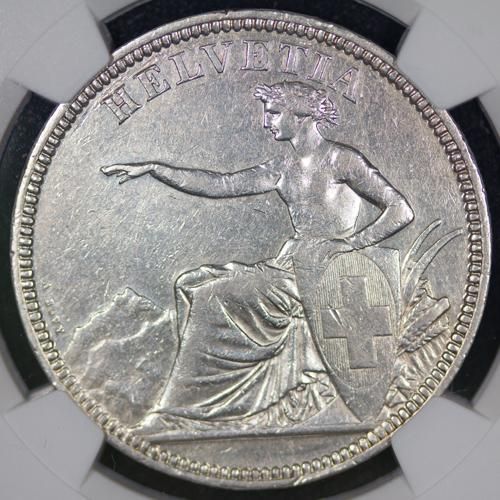 スイス 射撃祭 ゾロトゥルン Solothurn 5フラン銀貨 1855年 NGC AU 