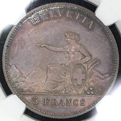 スイス Switzerland 射撃祭 ラ・ショーu003dドu003dフォン 5フラン銀貨 1863年 NGC MS61