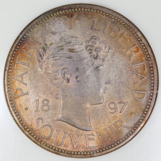 塼 Cuba ٥ˡڥ Souvenir Peso 1897ǯ NGC MS64