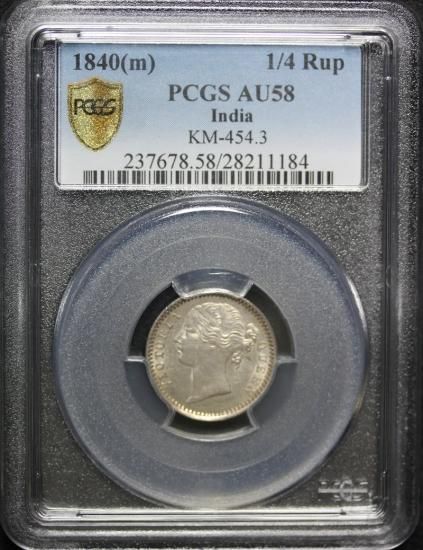 英領インドヴィクトリア女王1/4ルピー銀貨 QUEEN刻印碑文 】NGC鑑定MS62 英領インド 1ルピー銀貨