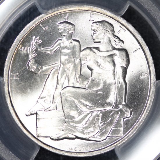 スイス Switzerland スイス連邦憲法公布100年 5フラン銀貨 1948年 PCGS 