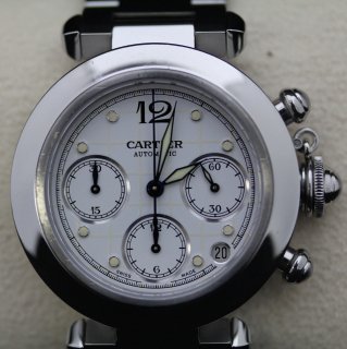 【Cartier】カルティエ パシャC クロノグラフ SSブレス 白文字盤 コンプリートサービス済 Cartier Pasha C Chronograph Watch ref.W31039M7