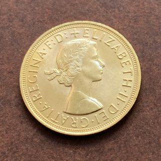 イギリス Great Britain  エリザベス2世 セントジョージの竜退治 1ソブリン金貨 初年度発行 1957年