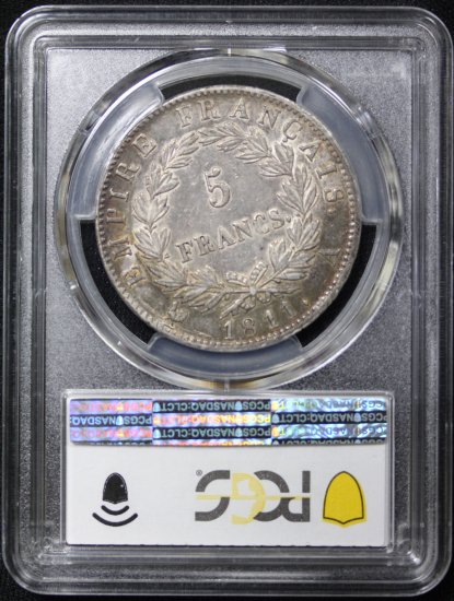 フランス France ナポレオン1世 月桂冠 5フラン銀貨 1811年 PCGS AU53