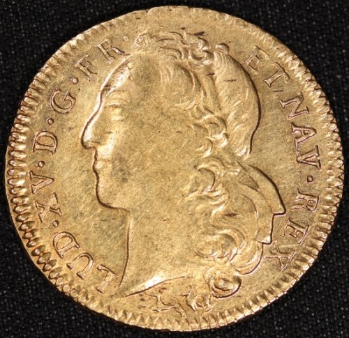 フランス France ルイ15世 Louis XV  青年像 2ルイドール金貨 1745年L