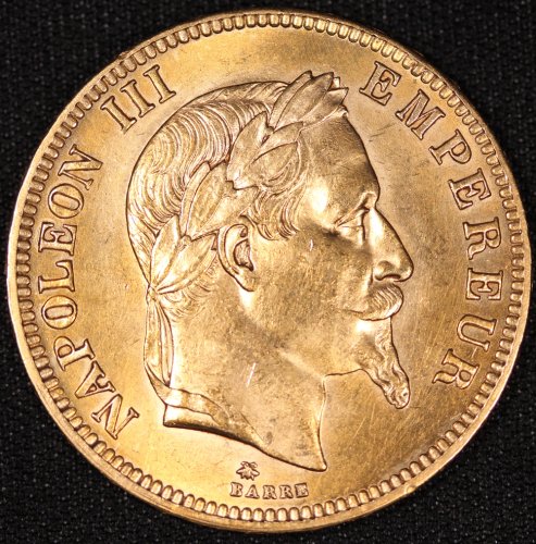 フランス France ナポレオン3世 Napoleon III 月桂冠 100フラン金貨 1869年