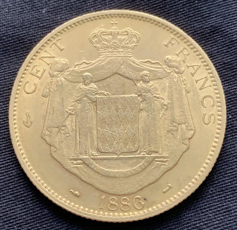 モナコ Monaco シャルル3世 Charles III 100フラン金貨 1886年 希少