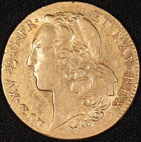 フランス France ルイ15世 Louis XV  青年像 2ルイドール金貨 1743年BB
