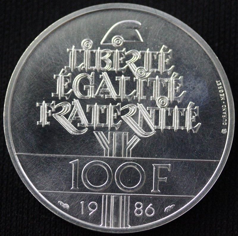 1986年フランス100フラン銀貨、未使用 : 世田谷スタンプ・コイン